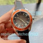 Replica Omeaga 75th Anniversary Planet Ocean Ultra Deep 45.5 Watch Orange Bezel Rubber Strap